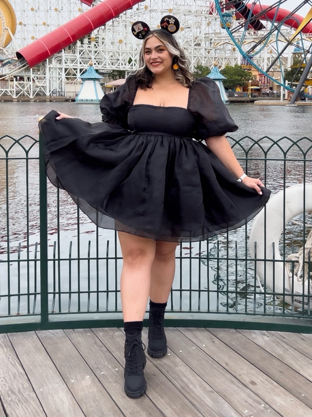 Black Puff-Sleeve Square Neck Dress